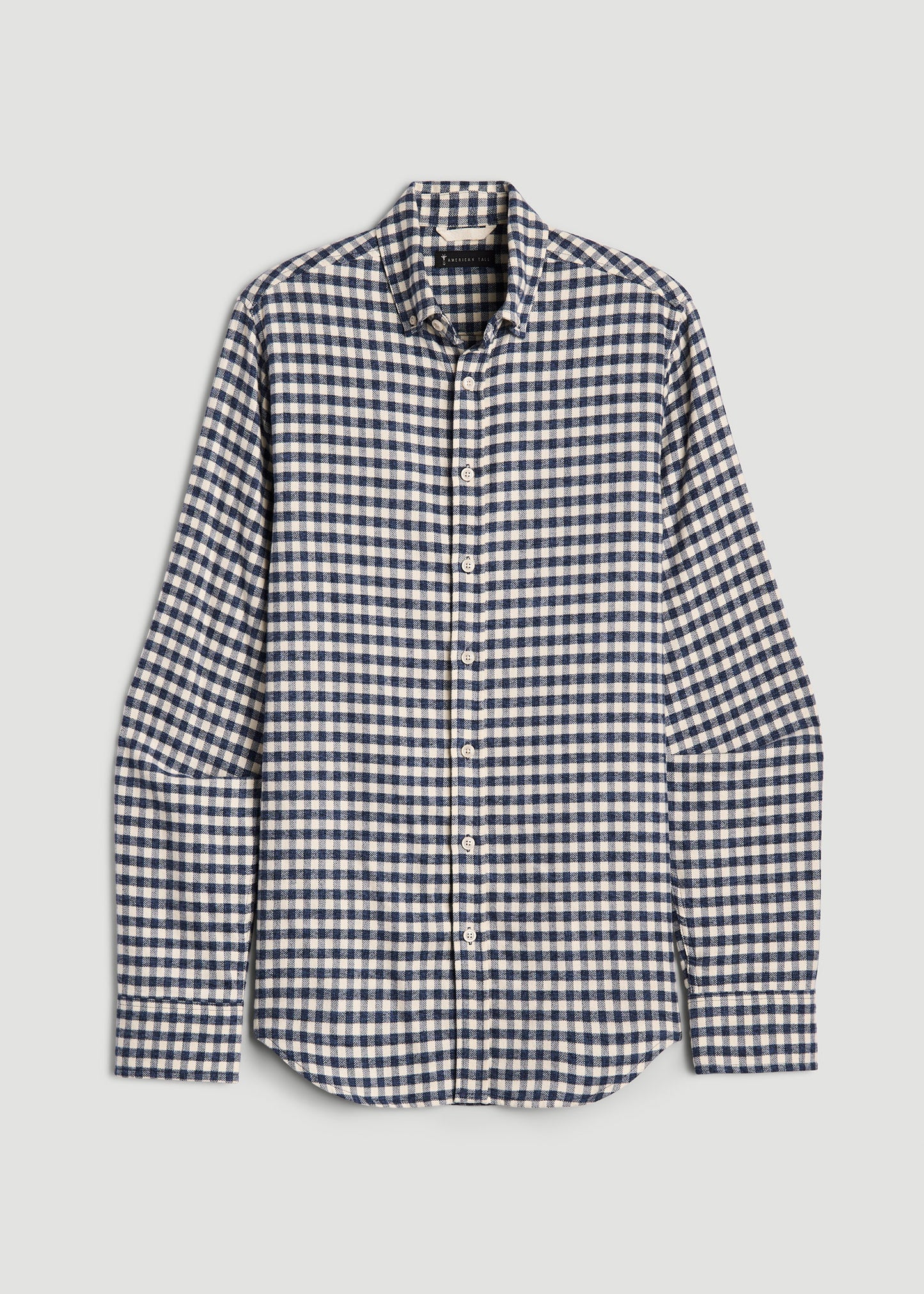 Midweight Brushed Flannel Button Shirt for Tall Men in Blue and Ecru Gingham