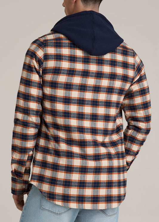 Midweight Brushed Flannel Button Shirt for Tall Men in Blue and Orange Plaid