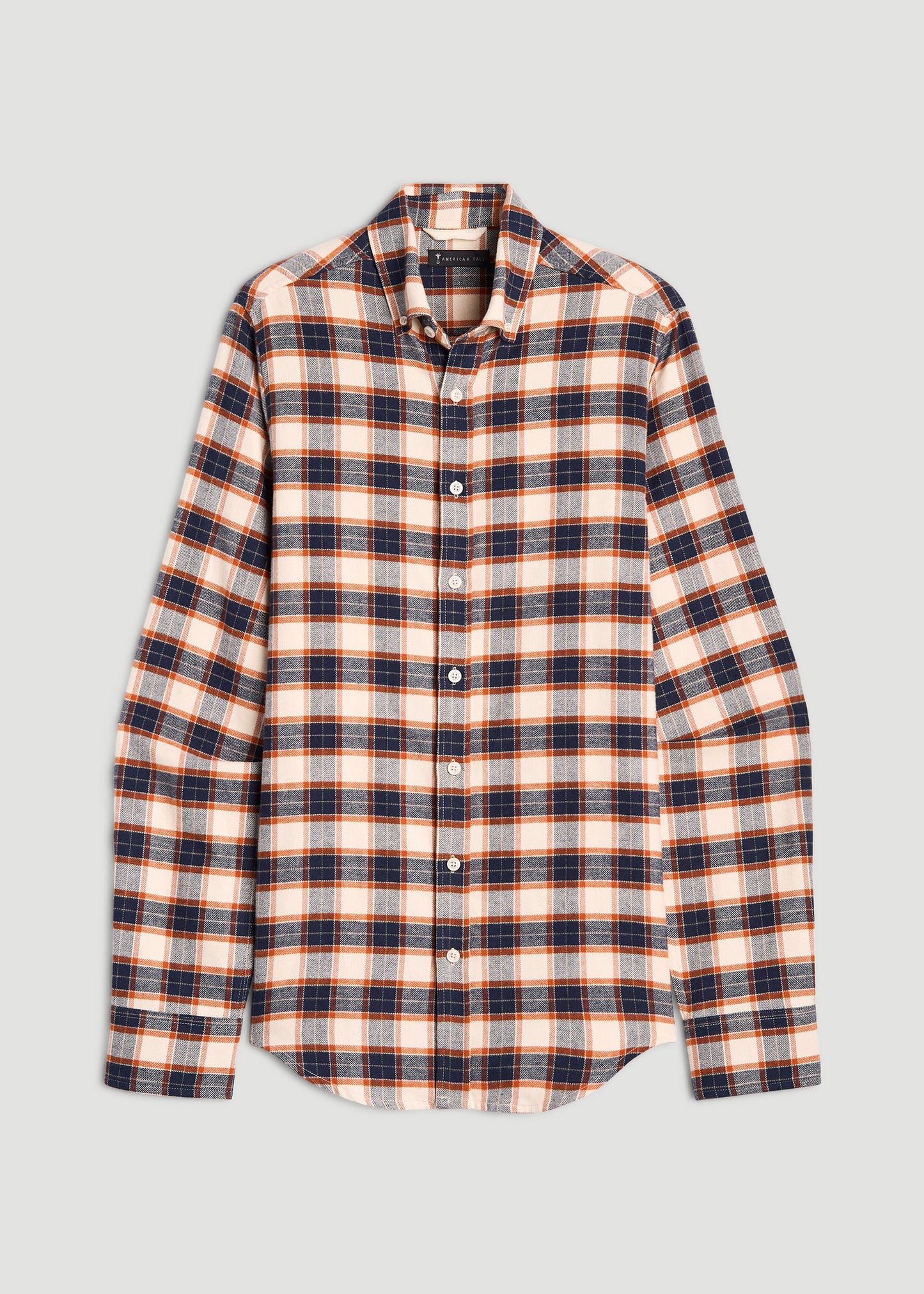 Midweight Brushed Flannel Button Shirt for Tall Men in Blue and Orange Plaid