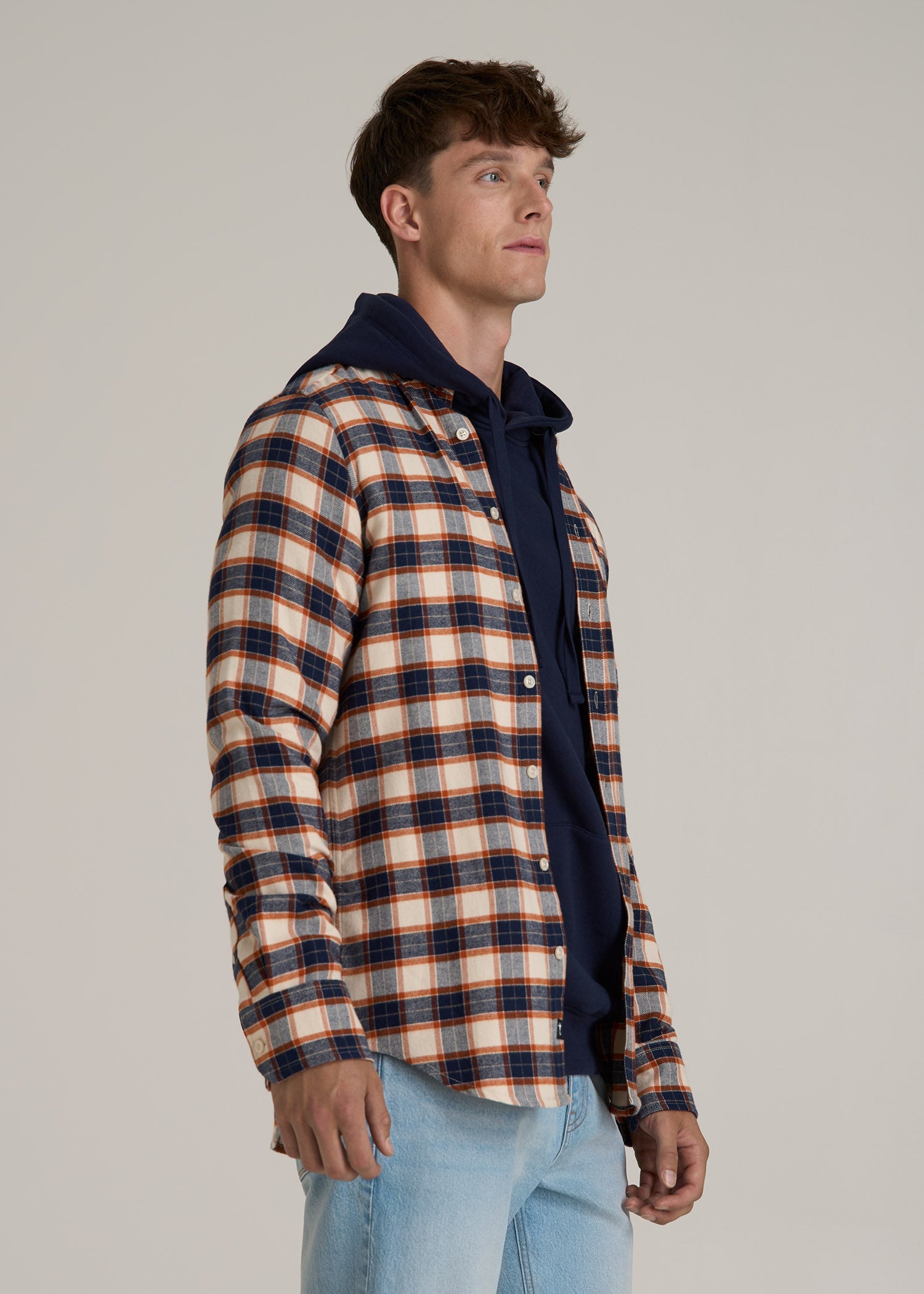 Midweight Brushed Flannel Button Shirt for Tall Men American Tall