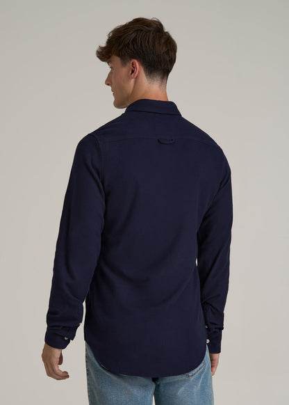 Midweight Brushed Flannel Button Shirt for Tall Men in Evening Blue