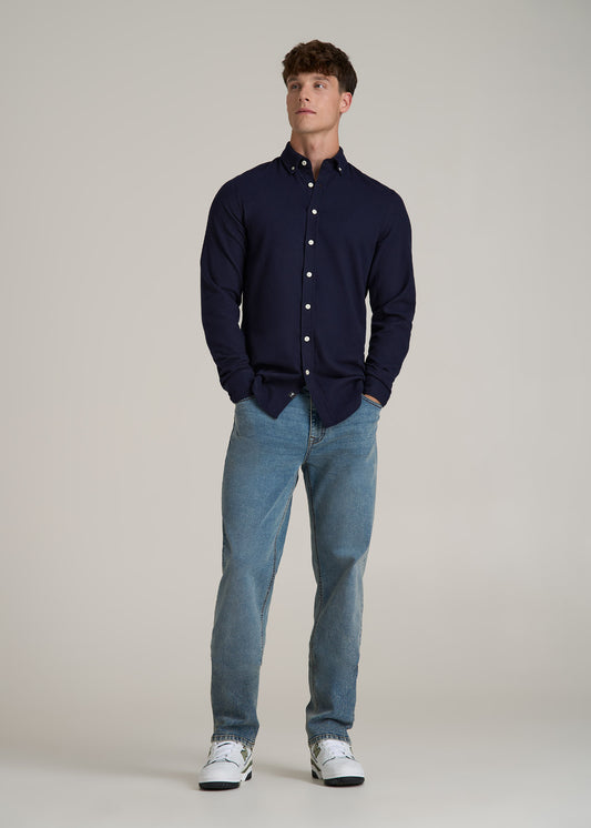 Midweight Brushed Flannel Button Shirt for Tall Men in Evening Blue