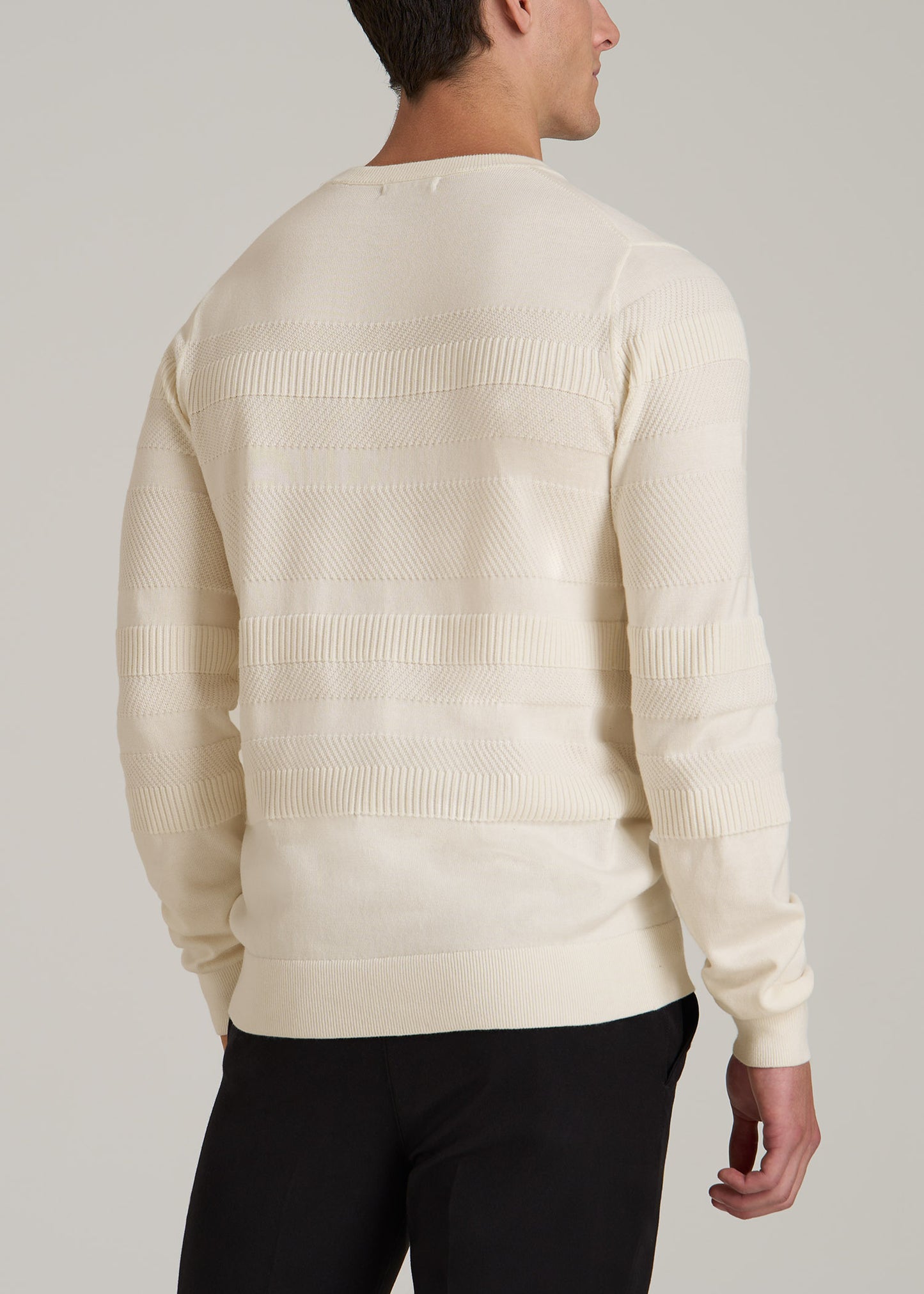 Minimalist Embossed Knit Sweater for Tall Men in Ivory White