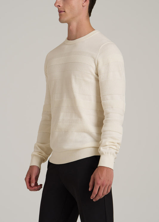 Minimalist Embossed Knit Sweater for Tall Men in Ivory White