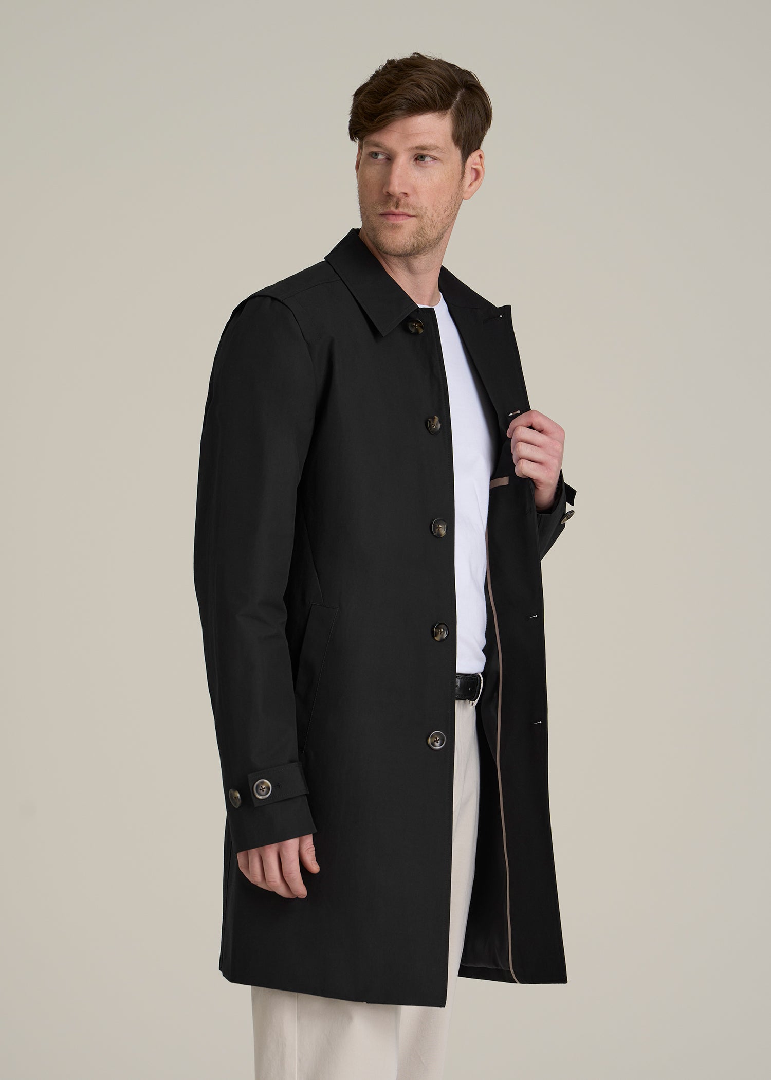 Minimalist Trench Coat for Tall Men in Black