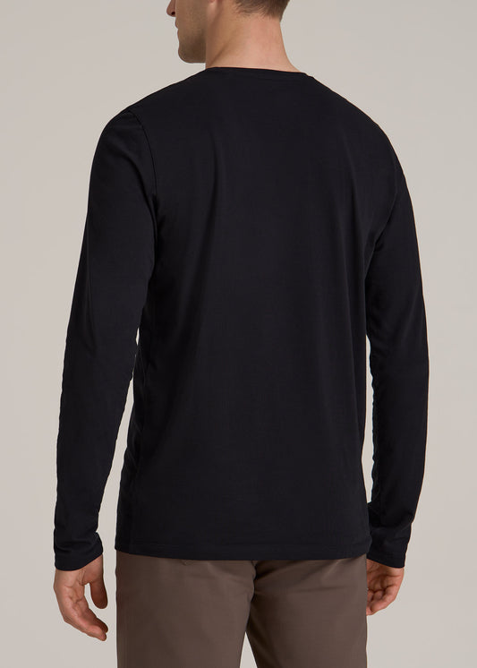 MODERN-FIT Stretch Cotton Long Sleeve Tall Men's Tee in Black