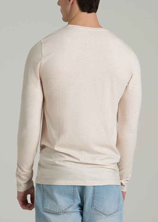 The Essential MODERN-FIT Crewneck Long Sleeve Tall Men's Tee in Heathered Oatmeal