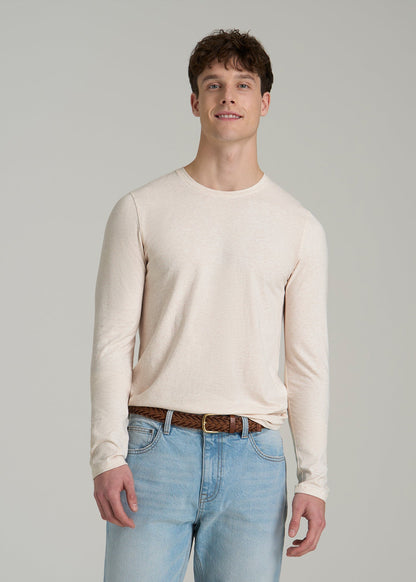 The Essential Modern Fit Crewneck Long Sleeve Tee for Tall Men in Heathered Oatmeal