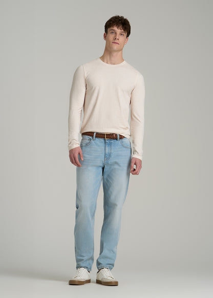 The Essential Modern Fit Crewneck Long Sleeve Tee for Tall Men in Heathered Oatmeal
