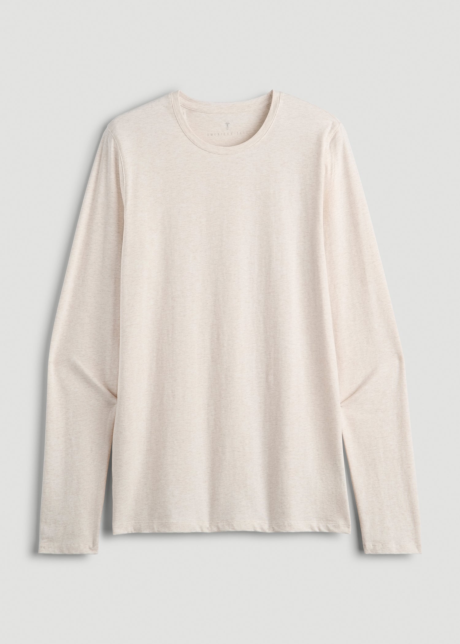 The Essential Modern Fit Crewneck Long Sleeve Tee for Tall Men in Heathered Oatmeal