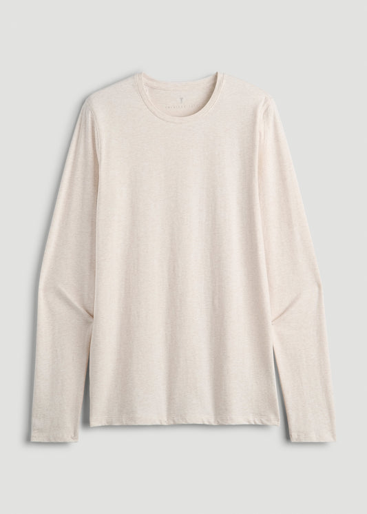 The Essential MODERN-FIT Crewneck Long Sleeve Tall Men's Tee in Heathered Oatmeal