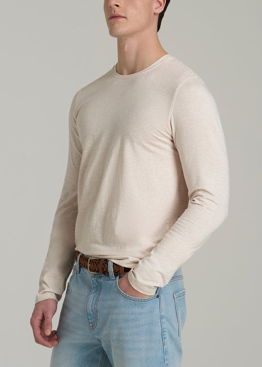 The Essential MODERN-FIT Crewneck Long Sleeve Tall Men's Tee in Heathered Oatmeal