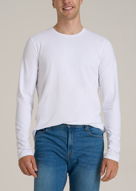 MODERN-FIT Stretch Cotton Long Sleeve Tall Men's Tee in White