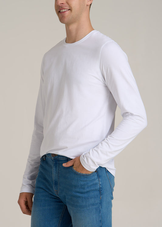 MODERN-FIT Stretch Cotton Long Sleeve Tall Men's Tee in White