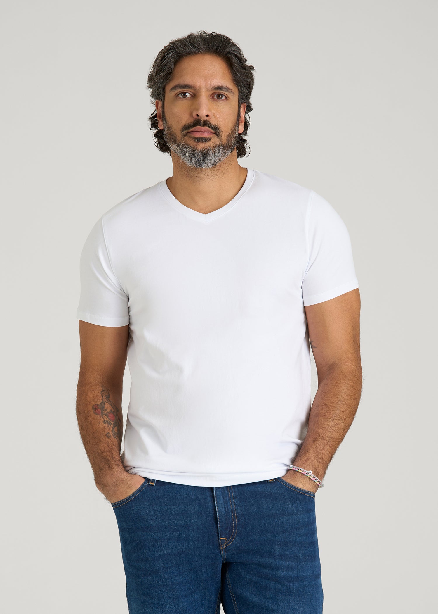 The Essential Modern Fit V-Neck Tee for Tall Men in White
