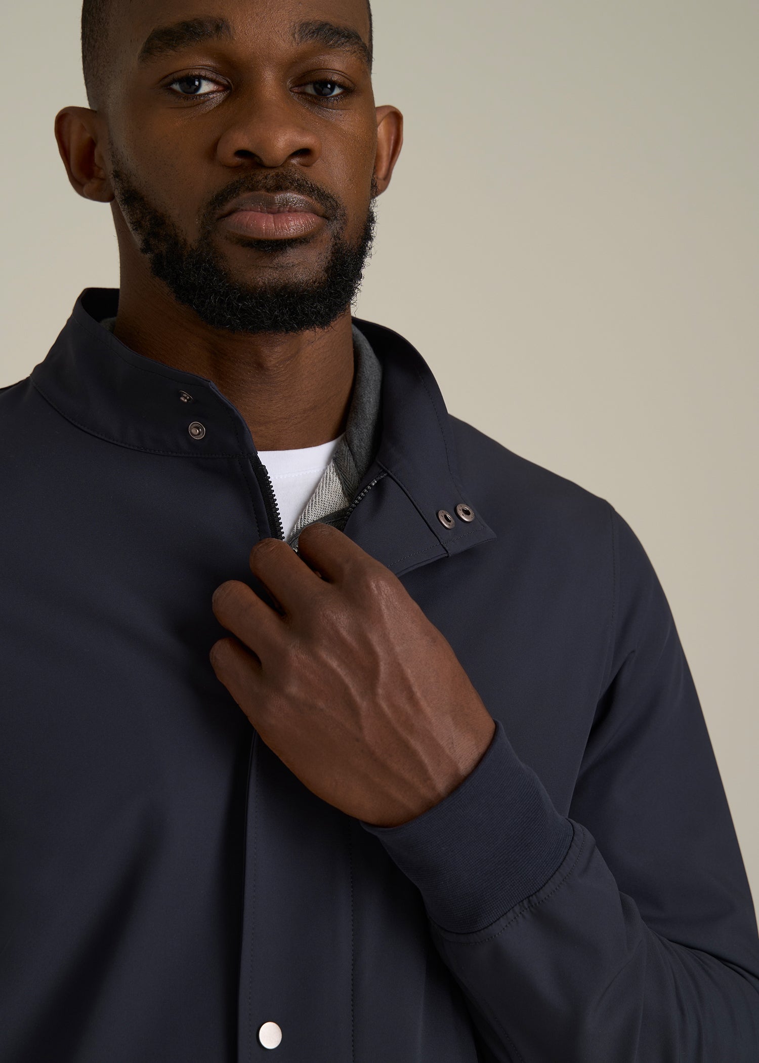 Motion Bomber Jacket for Tall Men in Deep Navy