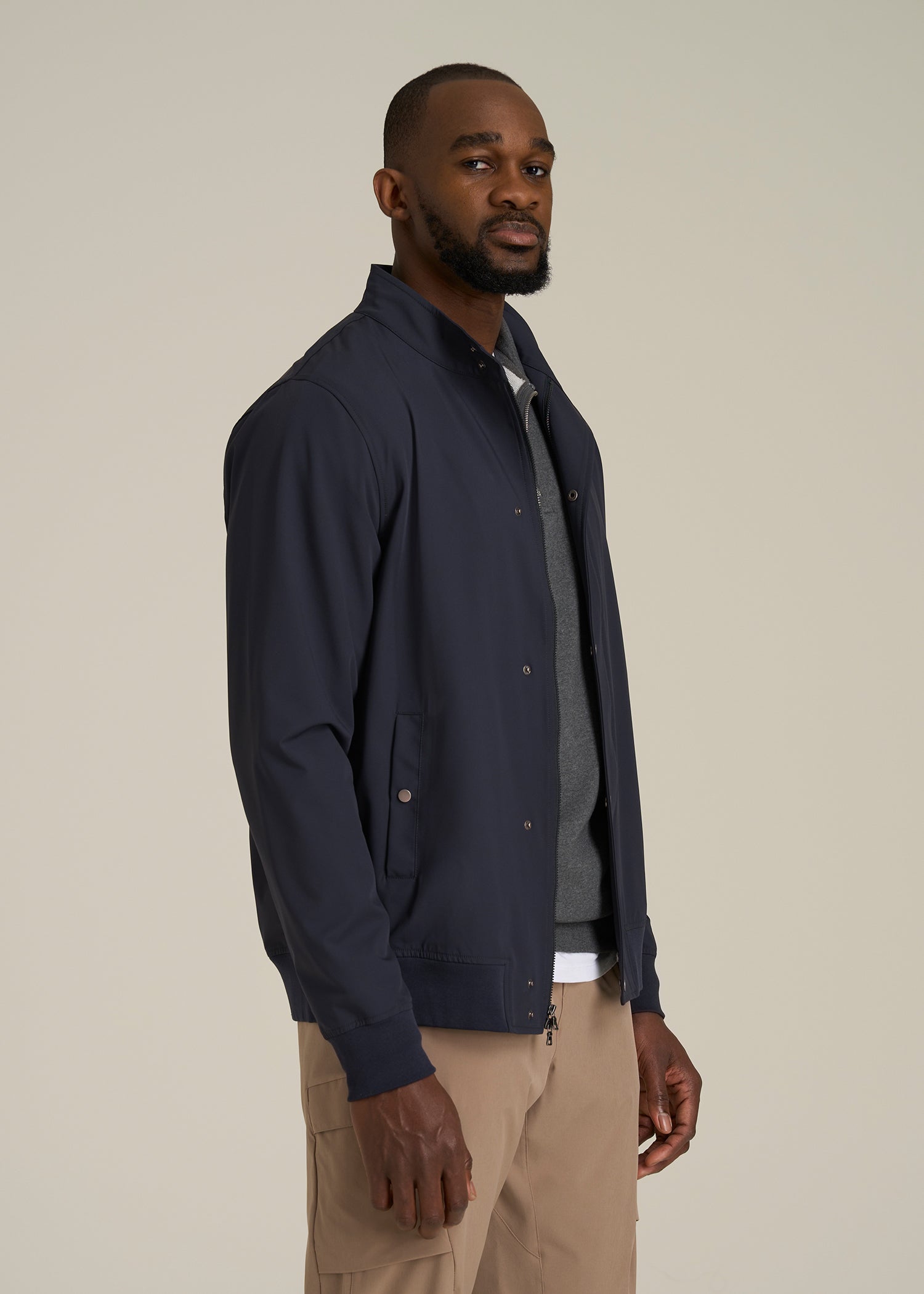 Motion Bomber Jacket for Tall Men in Deep Navy