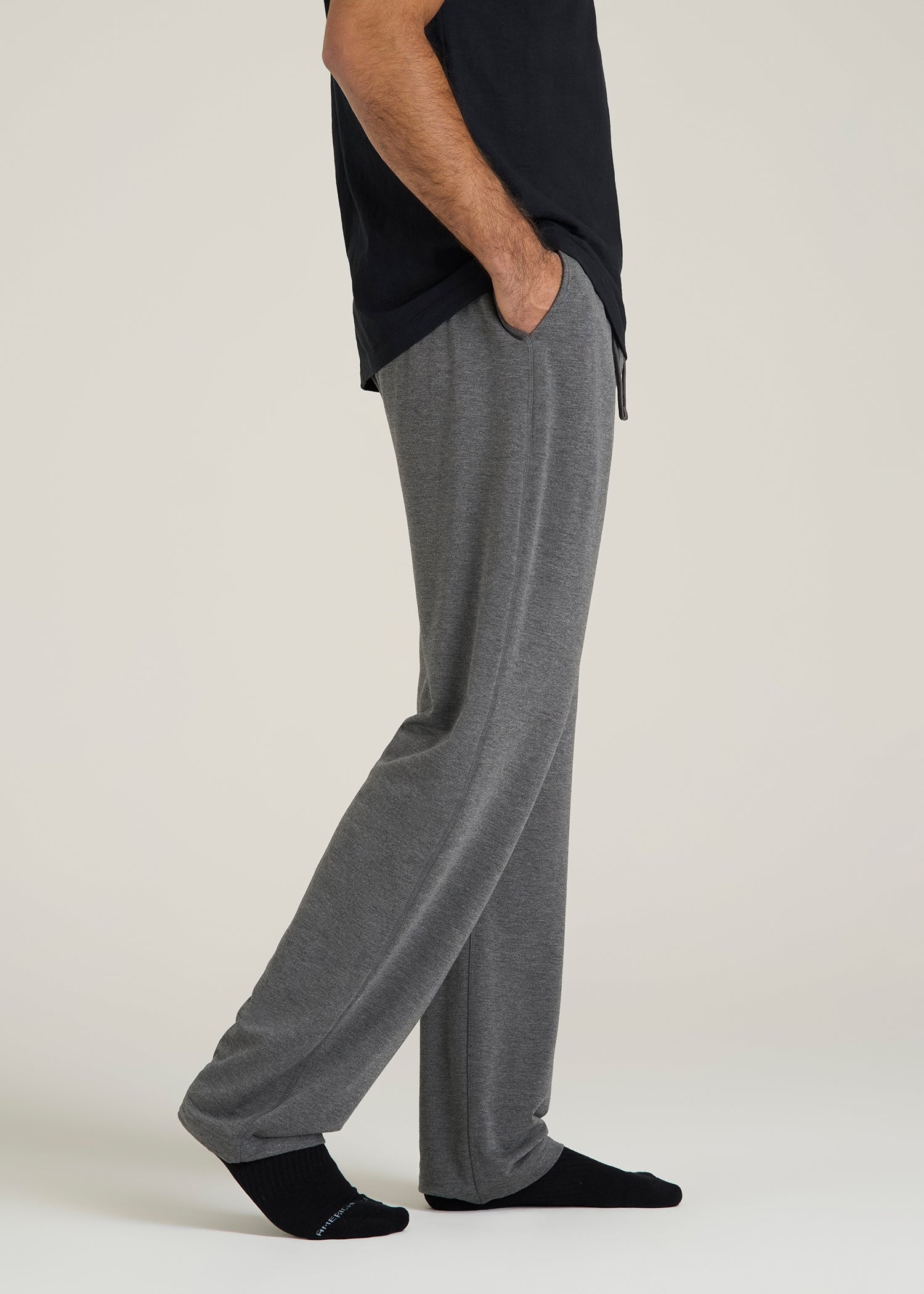 Open-Bottom Pajama Pants for Tall Men in Charcoal Mix