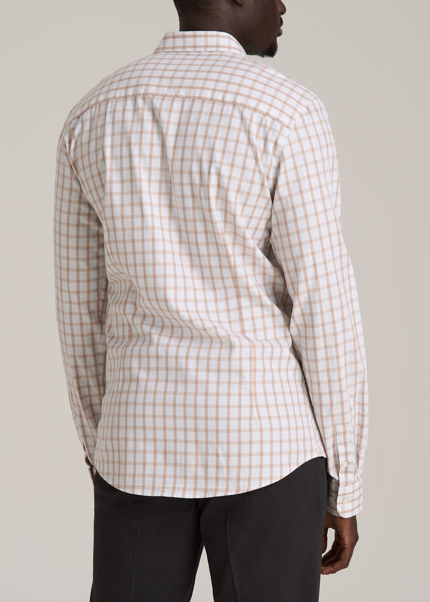 Oskar Button-Up Dress Shirt for Tall Men in Beige Grid