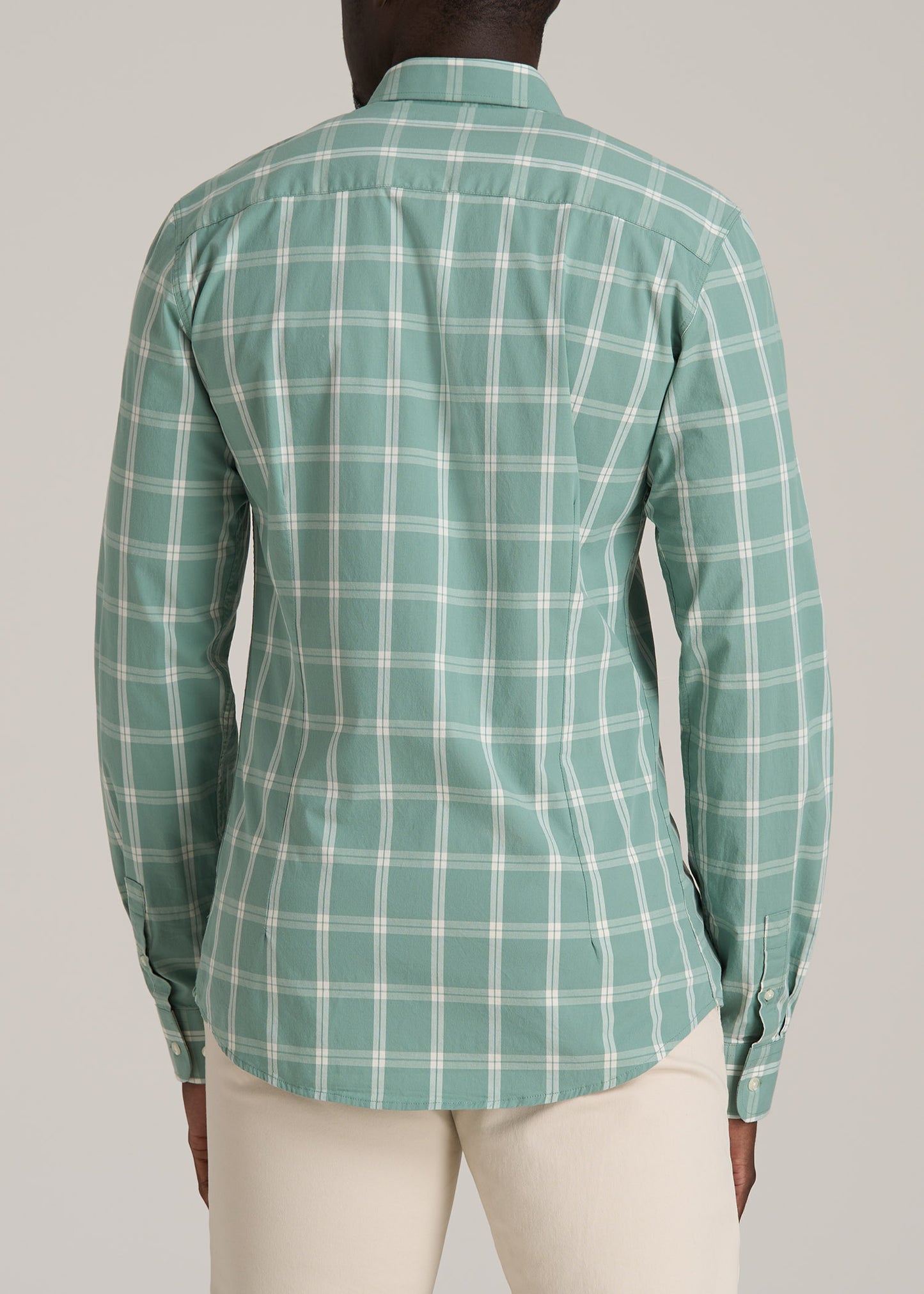 Oskar Button-Up Dress Shirt for Tall Men in Green and White Grid