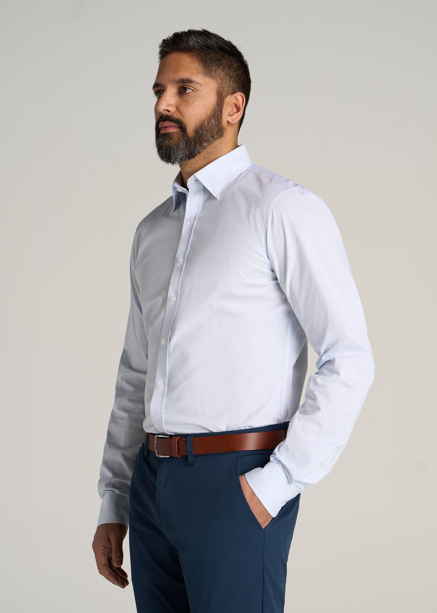 Oskar Button-Up Dress Shirt for Tall Men in Blue Mini Stripe