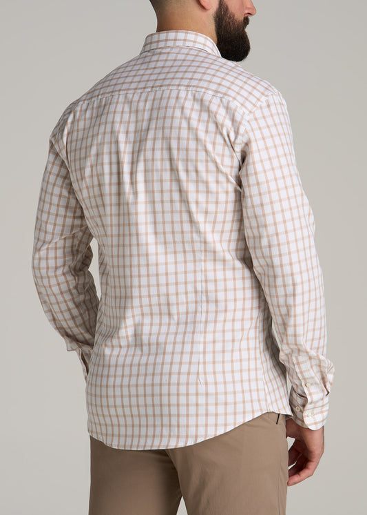 Oskar Button-Up Shirt for Tall Men in Beige Grid