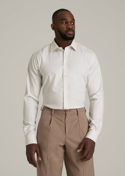 Oskar Button-Up Dress Shirt for Tall Men in Beige Mini Gingham