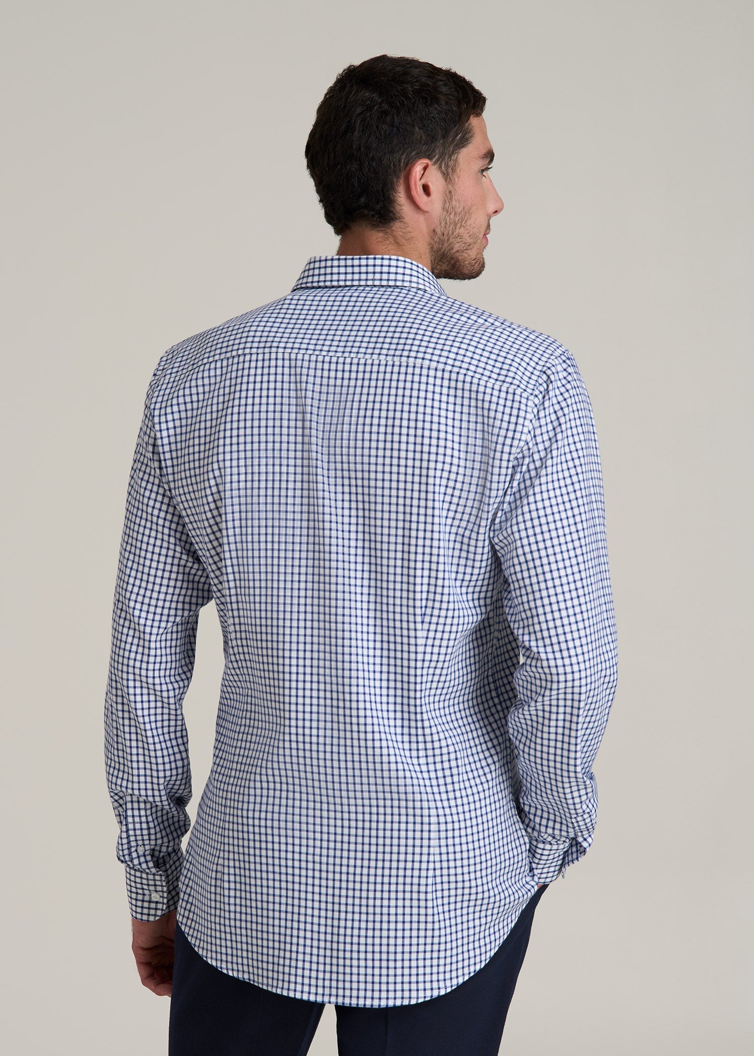 Oskar Button-Up Dress Shirt for Tall Men in Bright Blue Grid