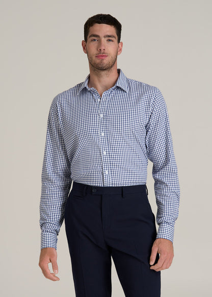 Oskar Button-Up Dress Shirt for Tall Men in Bright Blue Grid