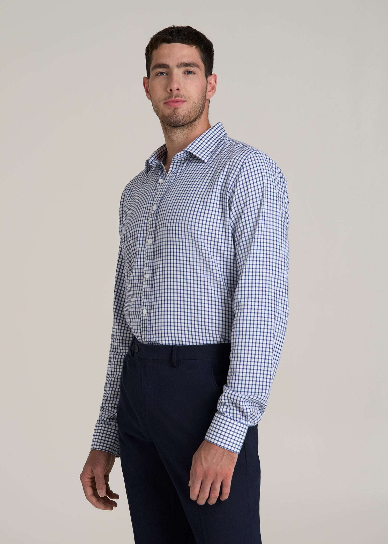 Oskar Button-Up Dress Shirt for Tall Men in Bright Blue Grid