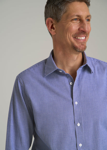 Oskar Button-Up Dress Shirt for Tall Men in Cobalt Mini Check