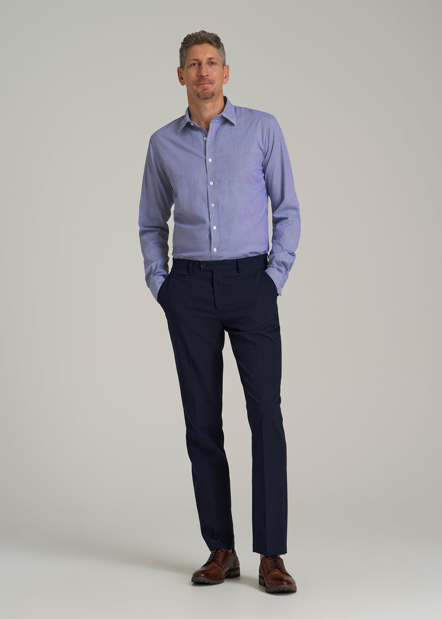 Oskar Button-Up Dress Shirt for Tall Men in Cobalt Mini Check