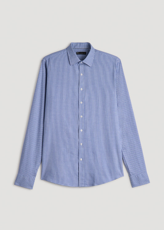 Oskar Button-Up Dress Shirt for Tall Men in Cobalt Mini Check