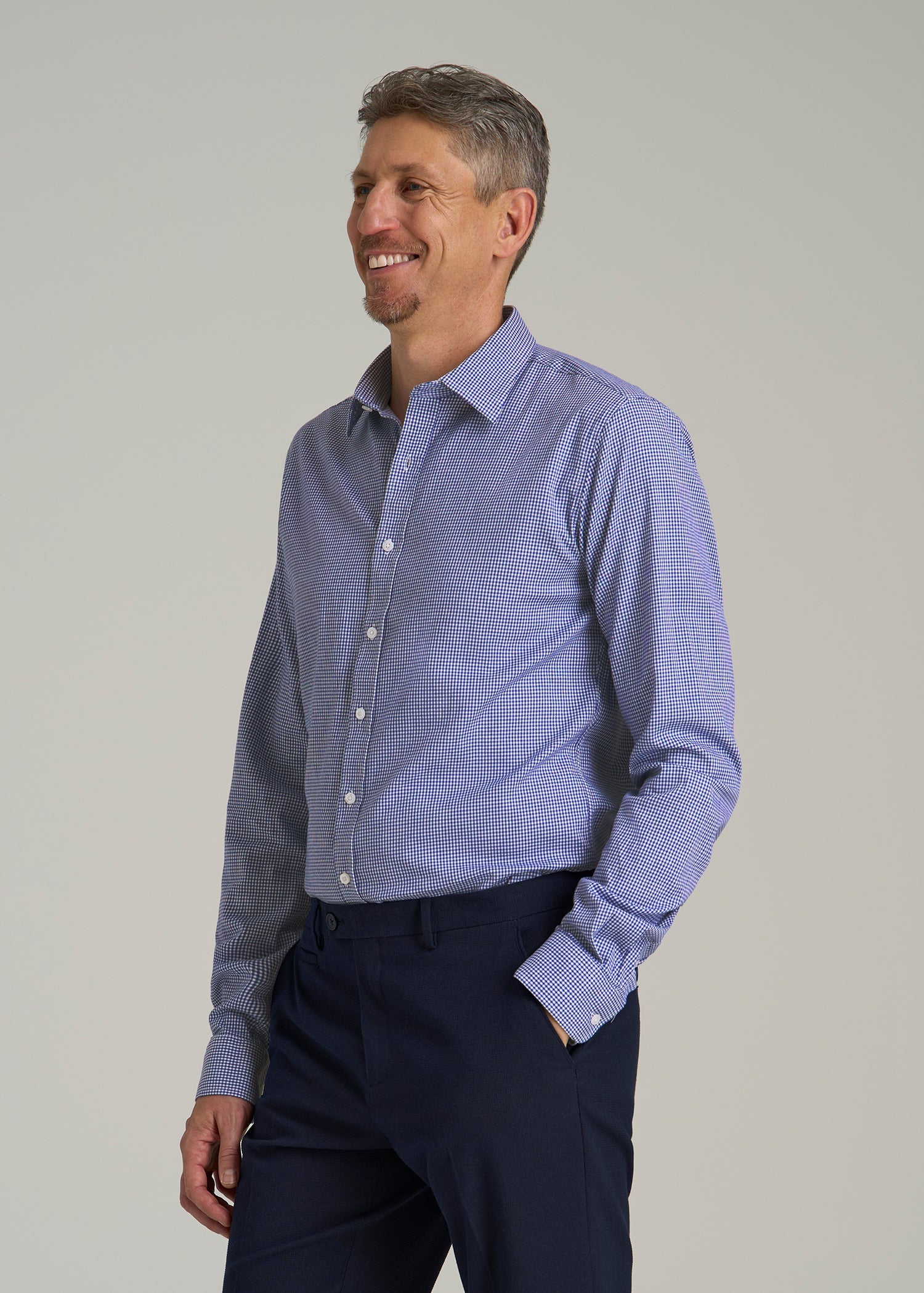 Oskar Button-Up Dress Shirt for Tall Men in Cobalt Mini Check