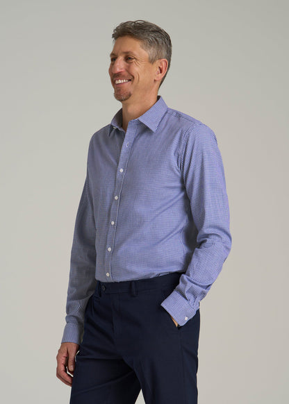 Oskar Button-Up Dress Shirt for Tall Men in Cobalt Mini Check