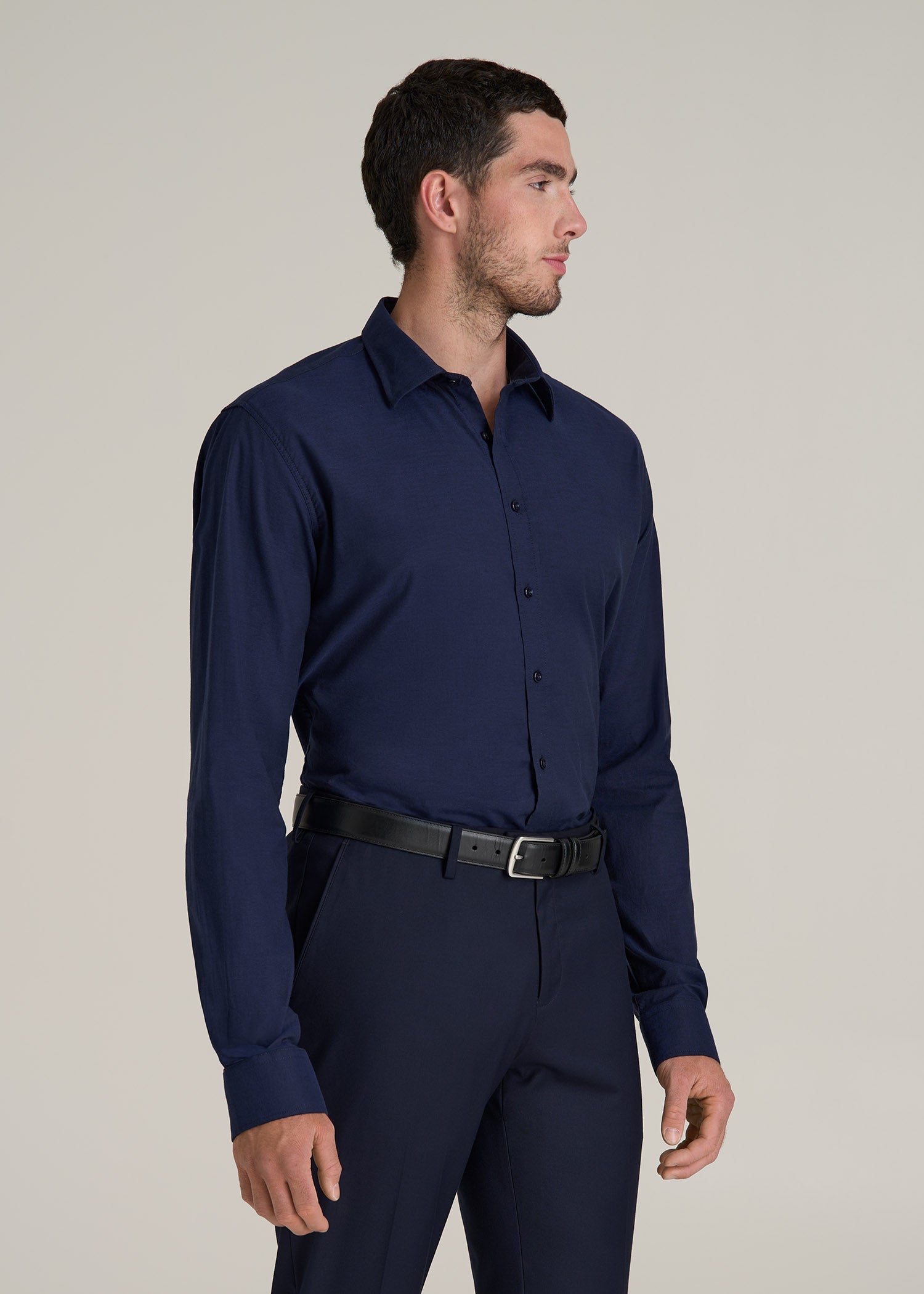 Oskar Button-Up Dress Shirt for Tall Men in Deep Blue Mix