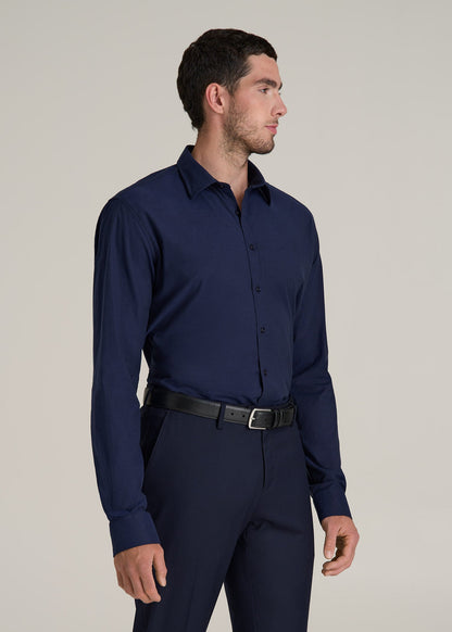 Oskar Button-Up Dress Shirt for Tall Men in Deep Blue Mix