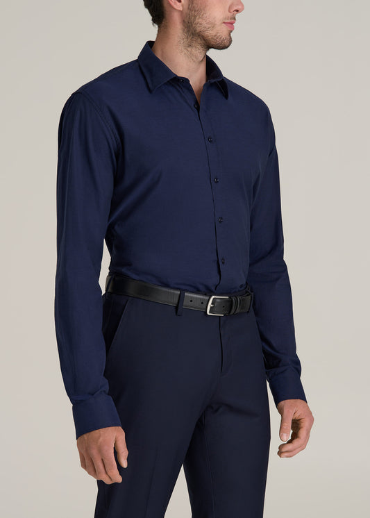 Oskar Button-Up Dress Shirt for Tall Men in Deep Blue Mix