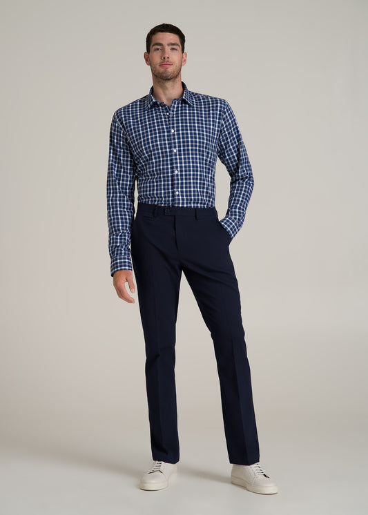 Oskar Button-Up Dress Shirt for Tall Men in Navy and Grey Grid