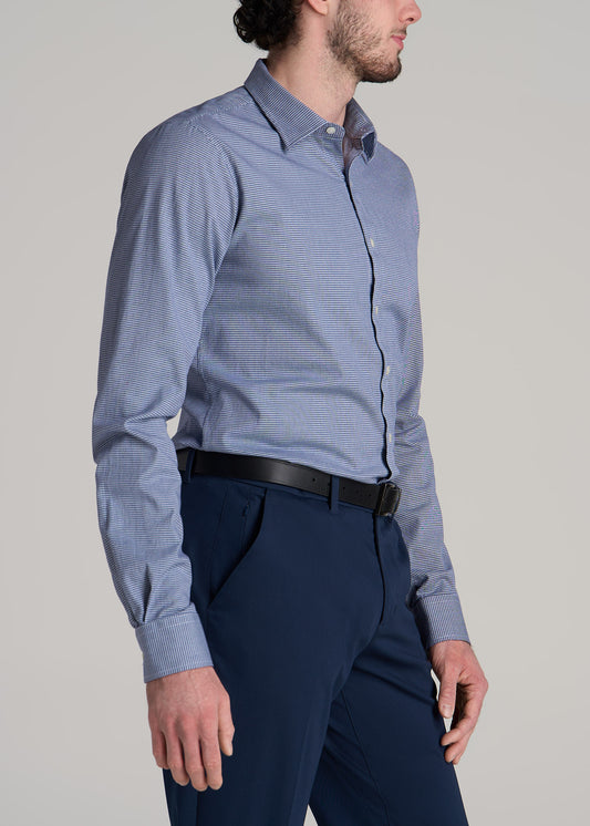 Oskar Button-Up Shirt for Tall Men in Navy Houndstooth