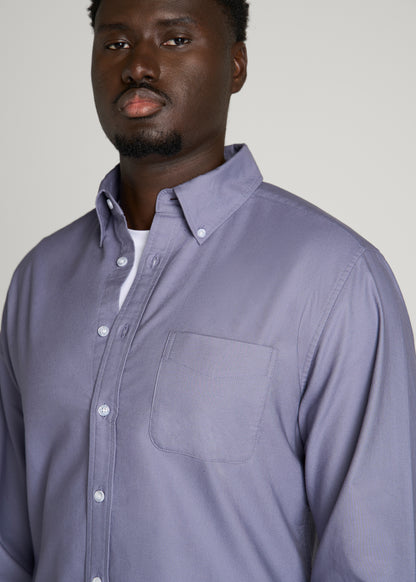 Oxford Cloth Button Down Shirt for Tall Men in Blue Granite