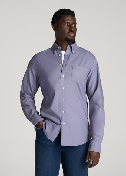 Oxford Cloth Button Down Shirt for Tall Men in Blue Granite