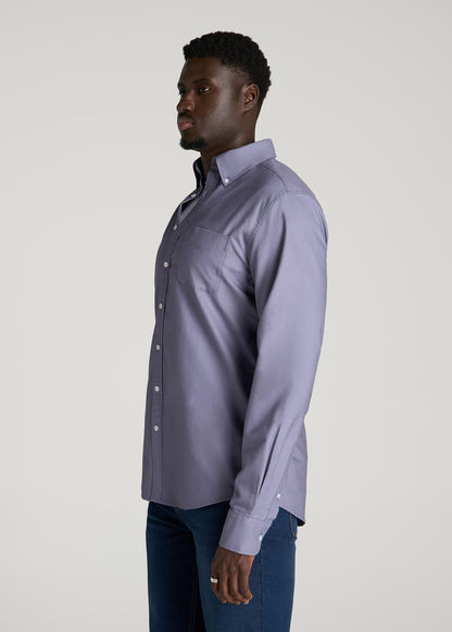 Oxford Cloth Button Down Shirt for Tall Men in Blue Granite