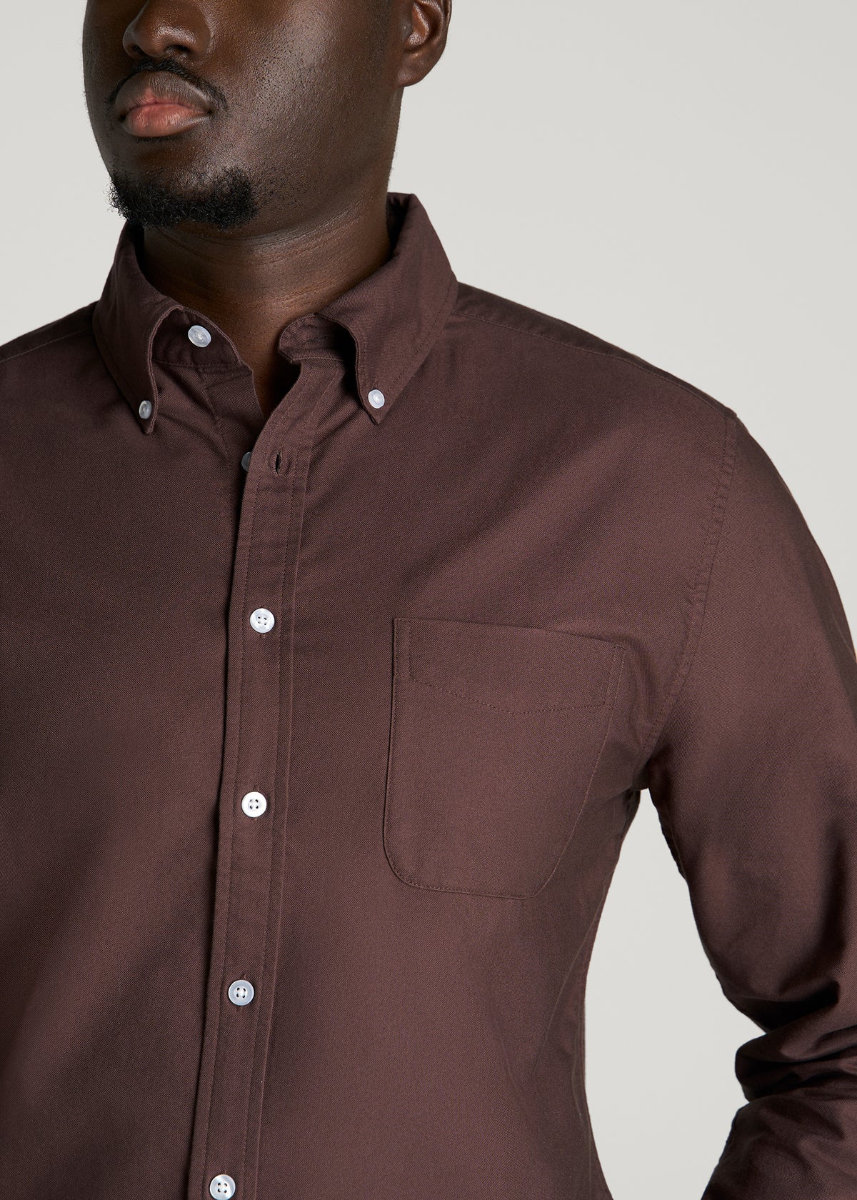 Oxford Cloth Button Down Shirt for Tall Men in Dark Brown
