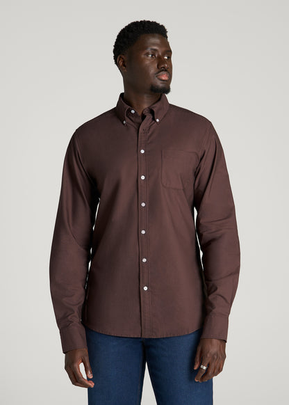 Oxford Cloth Button Down Shirt for Tall Men in Dark Brown