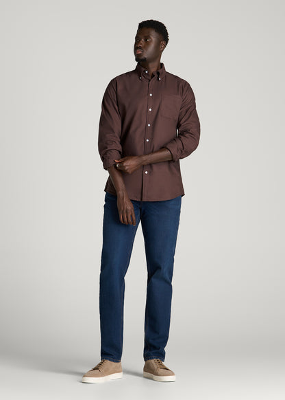 Oxford Cloth Button Down Shirt for Tall Men in Dark Brown