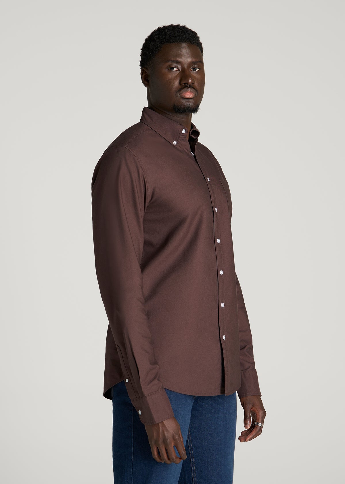 Oxford Cloth Button Down Shirt for Tall Men in Dark Brown