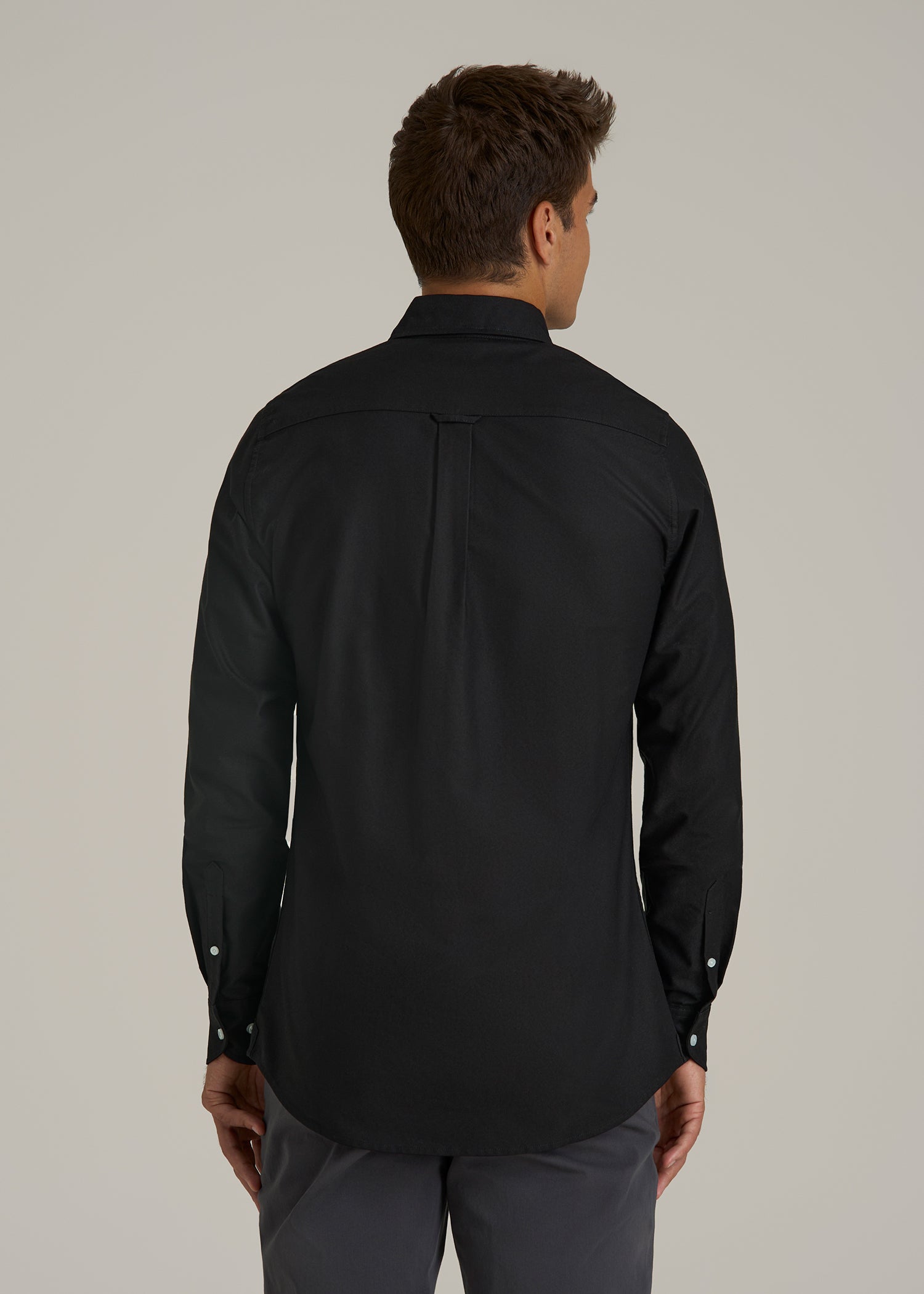 Oxford Cloth Button Down Shirt for Tall Men in Deep Black