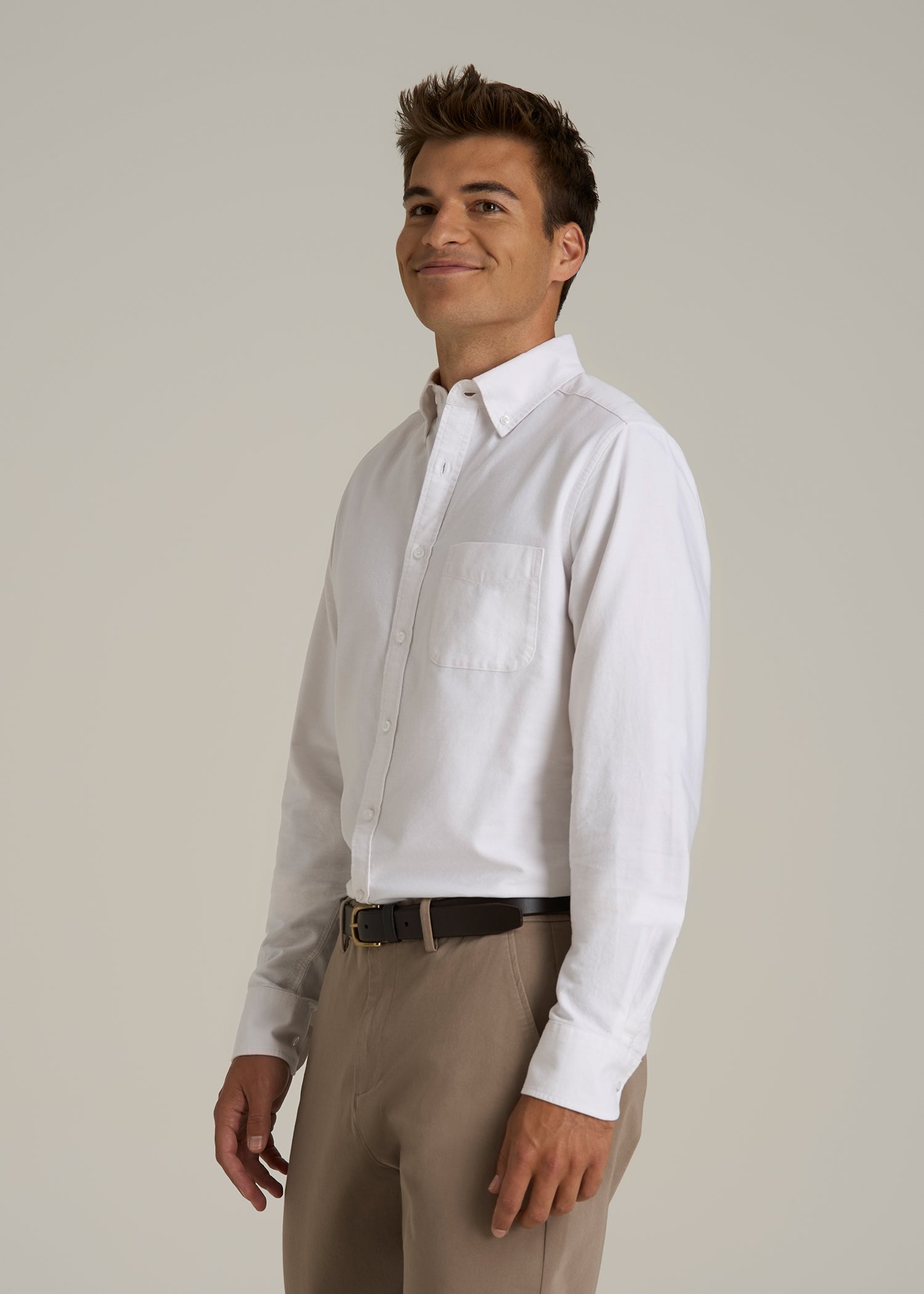 Oxford Cloth Button Down Shirt for Tall Men in Optic White