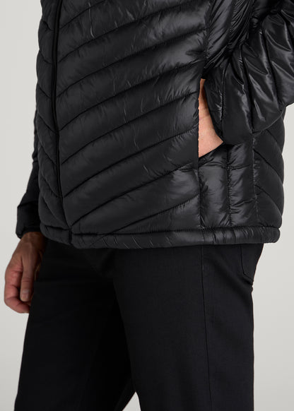 Packable Puffer Jacket for Tall Men in Black